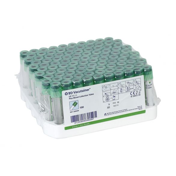 TUBE BD VACUTAINER HÉPARINE LITHIUM BOUCHON VERT 4ML B/100